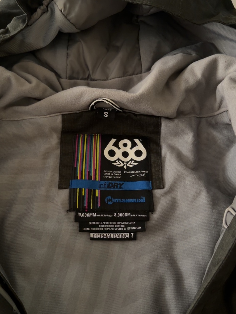 686 Men's Snow Jacket - Gray with Multicolor Tag Detail